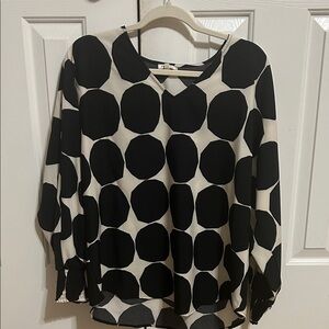JODIFL Black & Cream Large Polka Dot V-Neck Blouse
